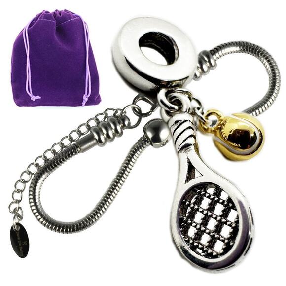 COPY - Tennis Racket Bracelet and Tennis Ball Stainless Steel Chain - Picture 1 of 10